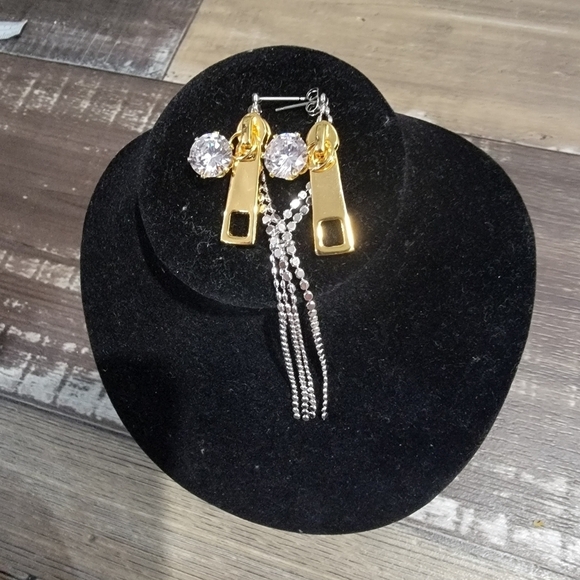 Yeslady zipper earrings punk and rhinestone long chain dangle earrings ✨️ - Picture 2 of 4